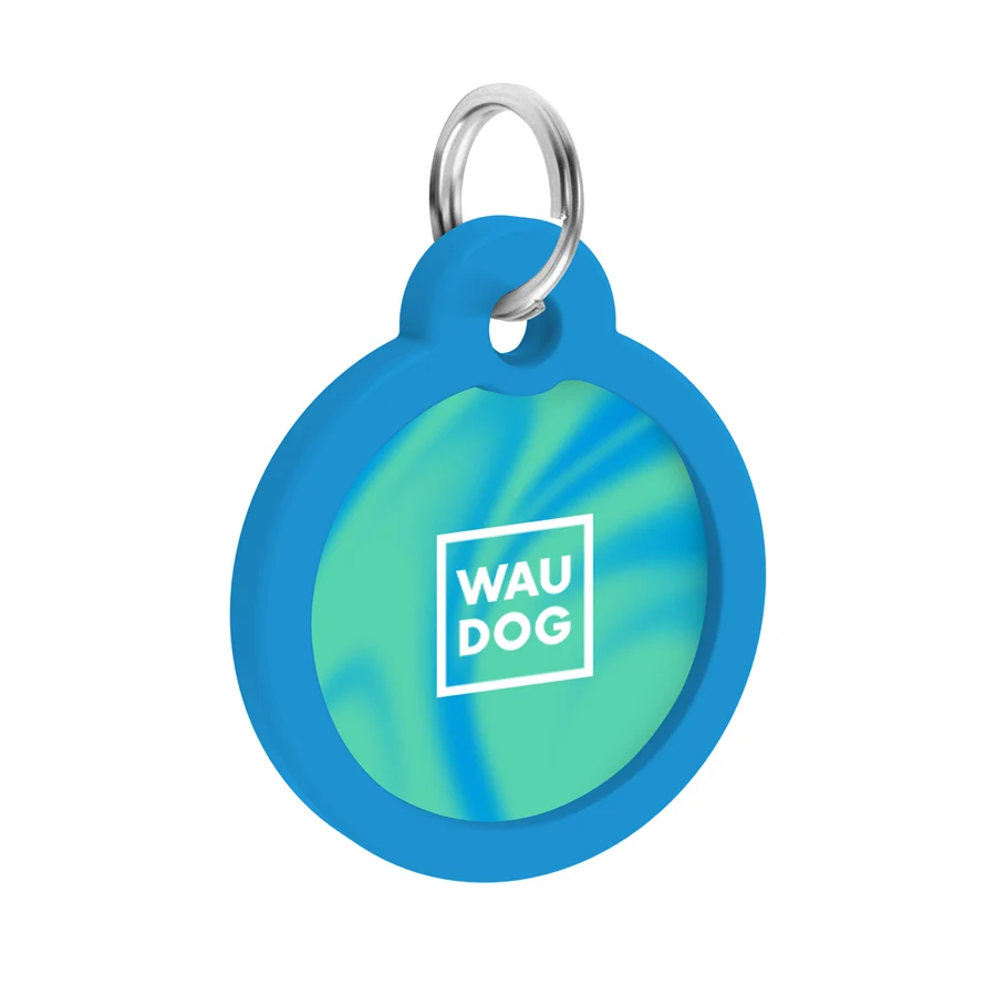 Адресник WAUDOG Smart ID з QR паспортом стальний Д 30 мм градієнт блакитний