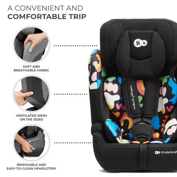 Автокрісло Kinderkraft Comfort Up i-Size 9-36 кг текстиль чорний з малюнком 61,5-84х44х49 см