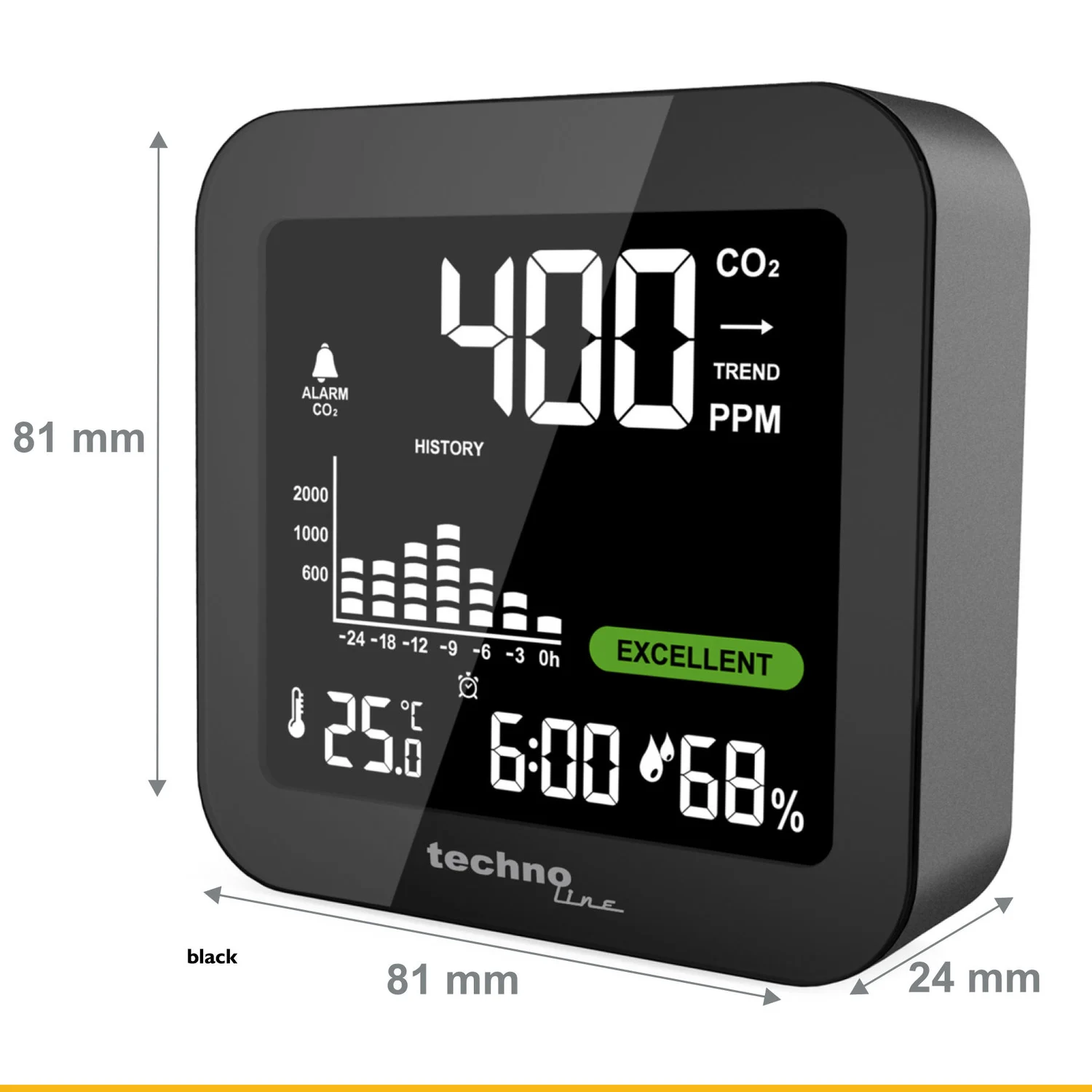 Метеостанція Technoline WL1025 CO2 400-5000 РРМ пластик чорна