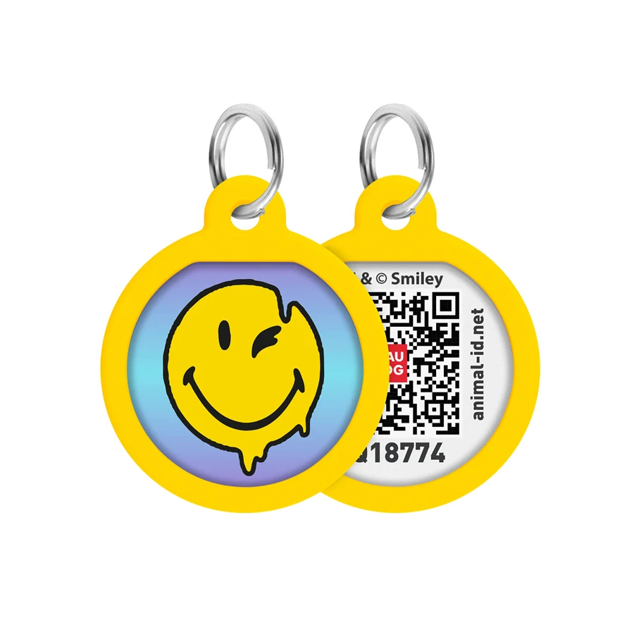 Адресник WAUDOG Smart ID з QR паспортом металевий Д 25 мм блакитний Смайли