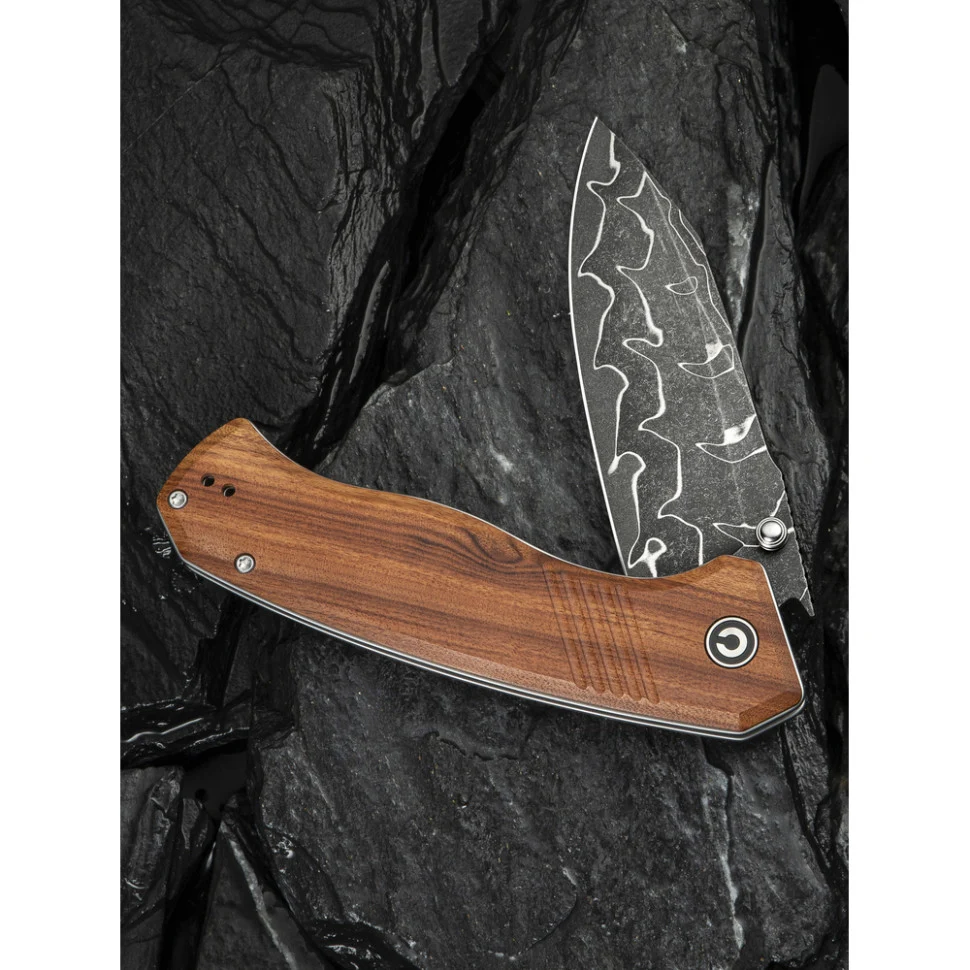 Ніж складаний Civivi Placoid C23079-DS1 дамаська сталь 93,3 мм Guibourtia Wood 220,7 мм
