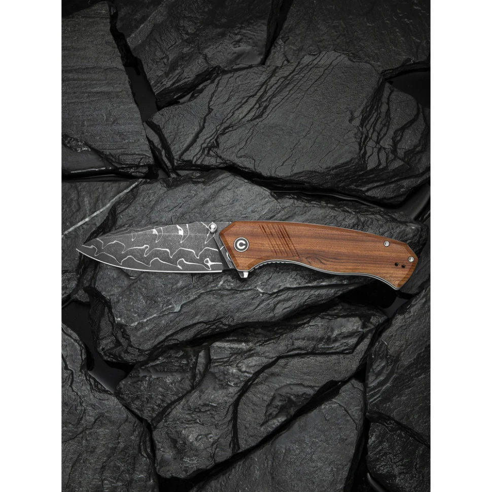 Ніж складаний Civivi Placoid C23079-DS1 дамаська сталь 93,3 мм Guibourtia Wood 220,7 мм