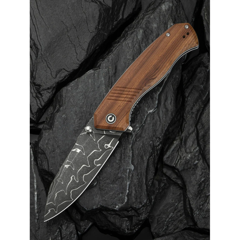 Ніж складаний Civivi Placoid C23079-DS1 дамаська сталь 93,3 мм Guibourtia Wood 220,7 мм