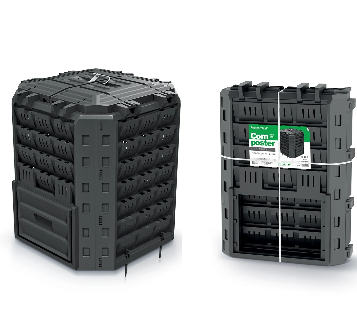 Компостер садовий Prosperplast COMPOBOX 350L 350 л пластиковий чорний 720x715x766 мм