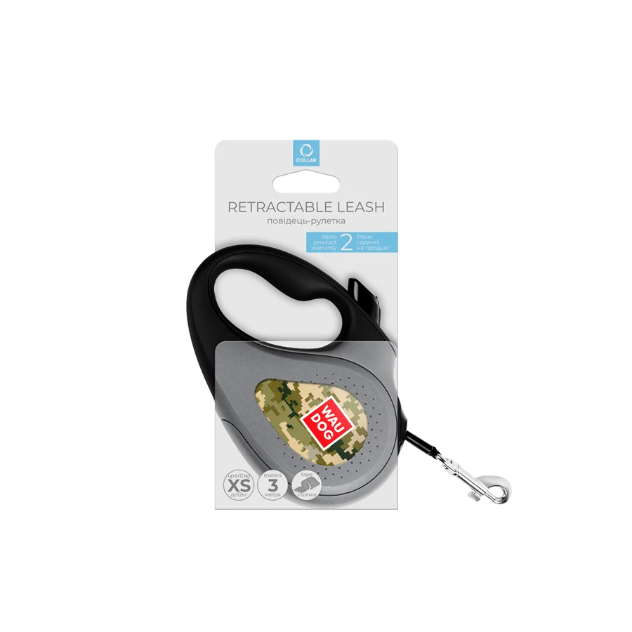 Повідець-рулетка WAUDOG R-leash XS 3 м пластик Мілітарі до 12 кг
