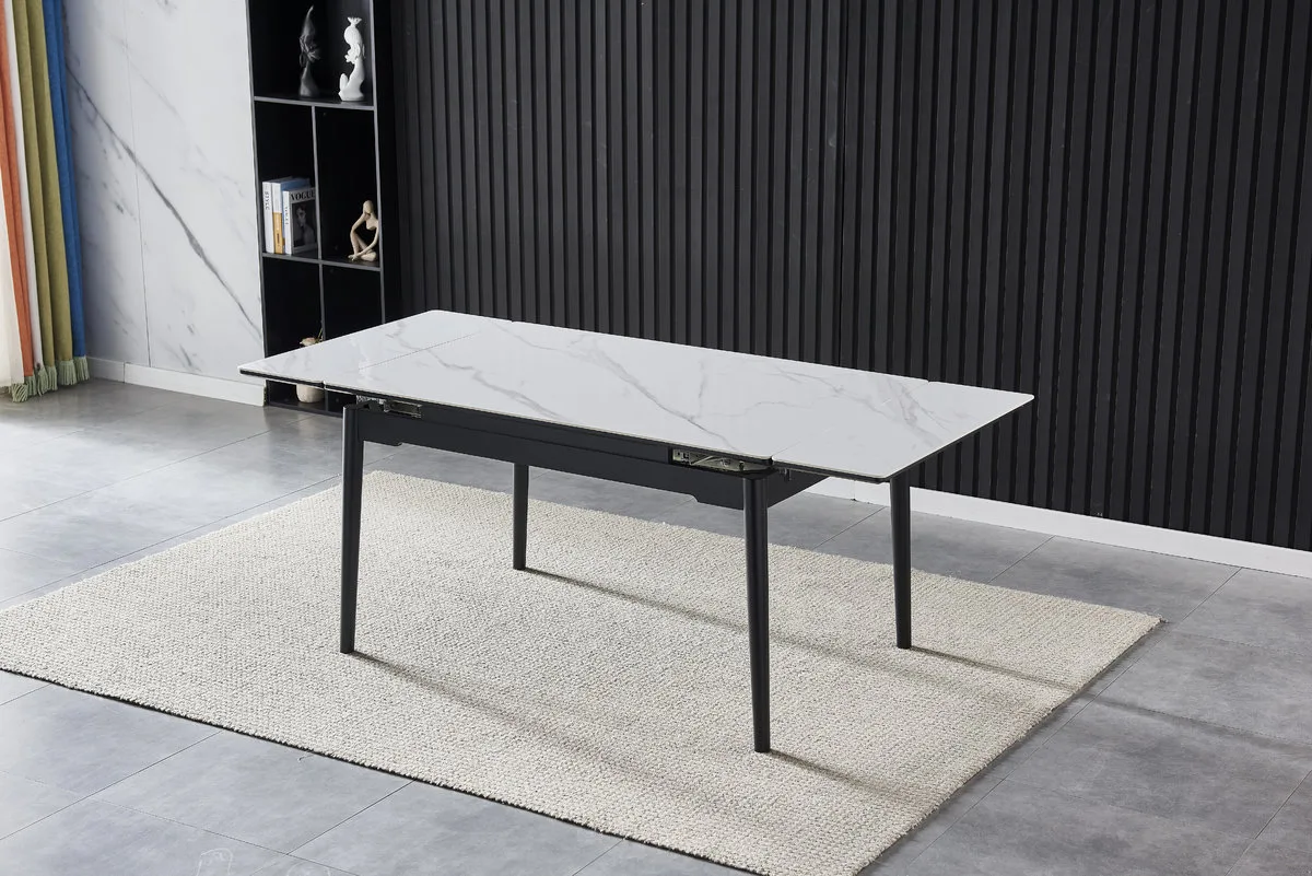 Стіл обідній BONN II CERAMIC розкладний 140x200 см кераміка білий глянець чорний каркас