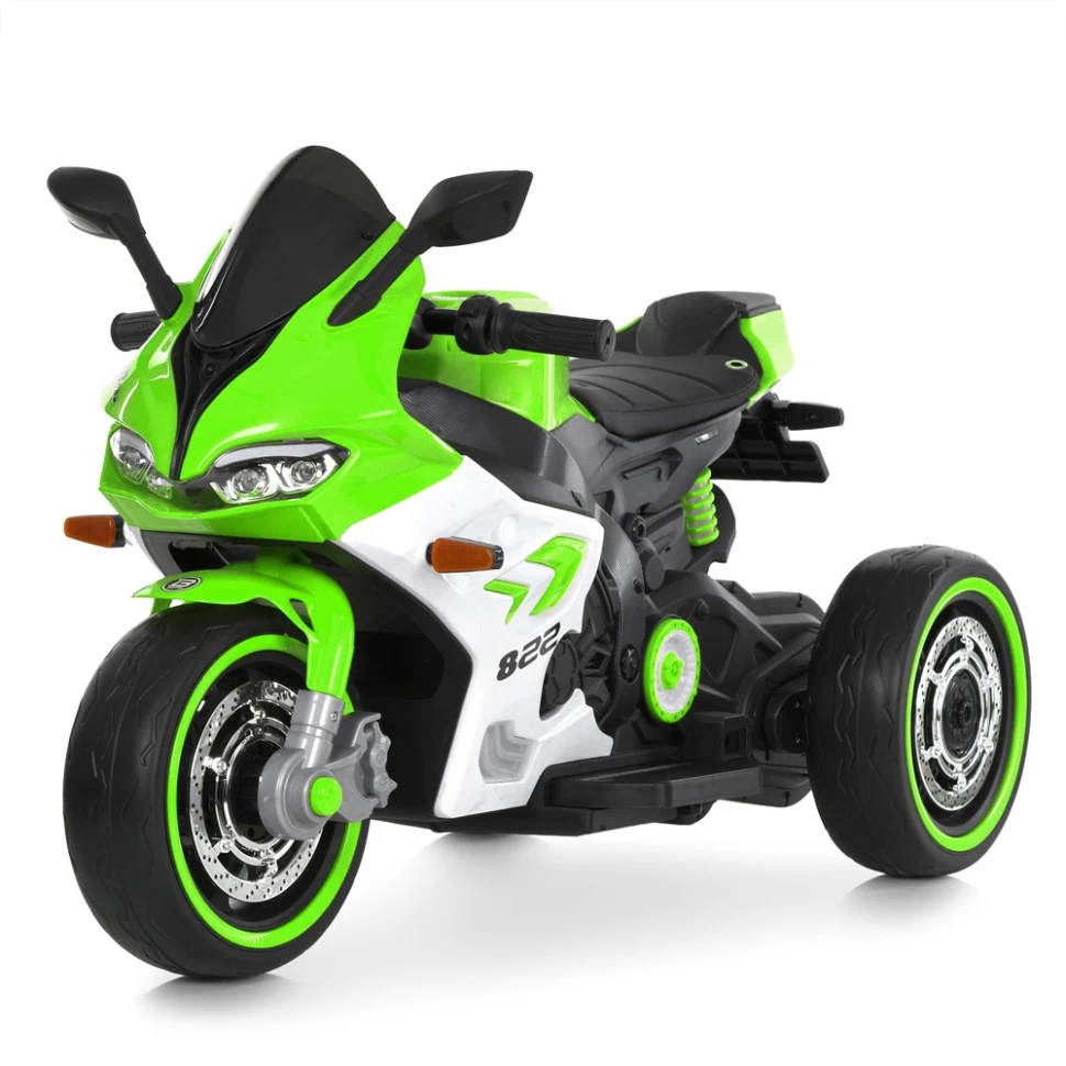 Дитячий електромотоцикл Bambi Racer M 6307EL 112х58х70 см екокожа до 30 кг чорний
