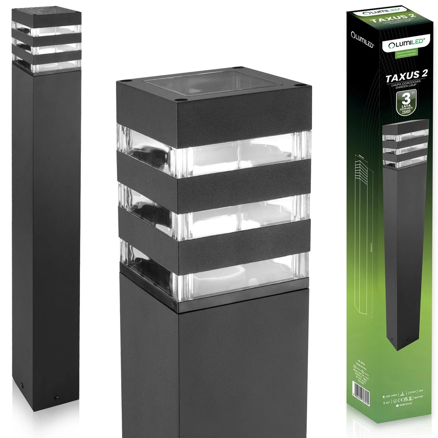Садовий ліхтар стовпчик Lumiled Taxus 2 E27 80 см метал чорний IP44
