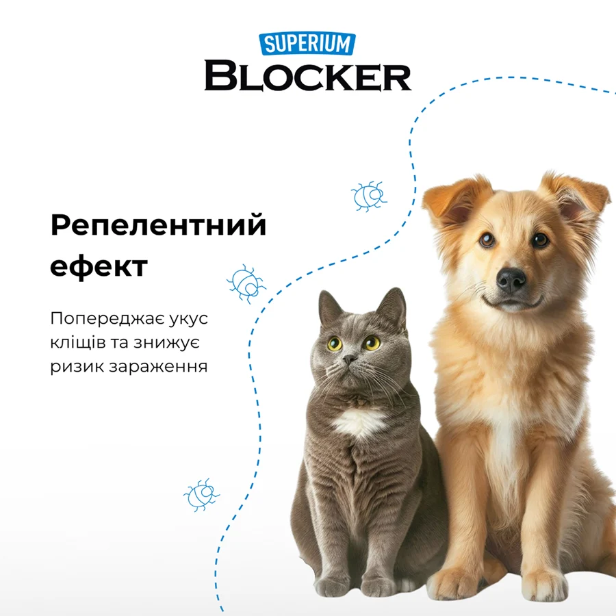 Протипаразитарний нашийник СУПЕРІУМ Блокер для котів та собак 35 см імідаклоприд, флуметрин, пірипроксифен
