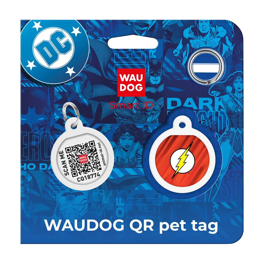 Адресник WAUDOG Smart ID з QR паспортом металевий 25 мм коло Флеш лого