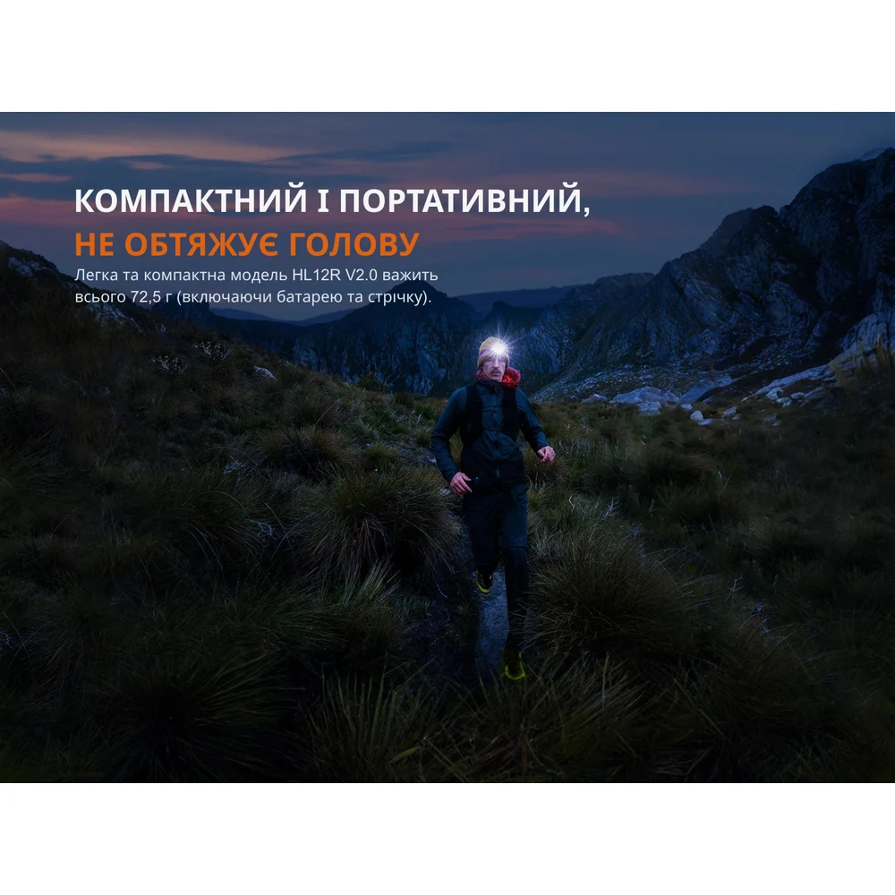 Налобный фонарь Fenix HL12R V2.0 500 лм алюминиевый 56х40х31,9 мм серый