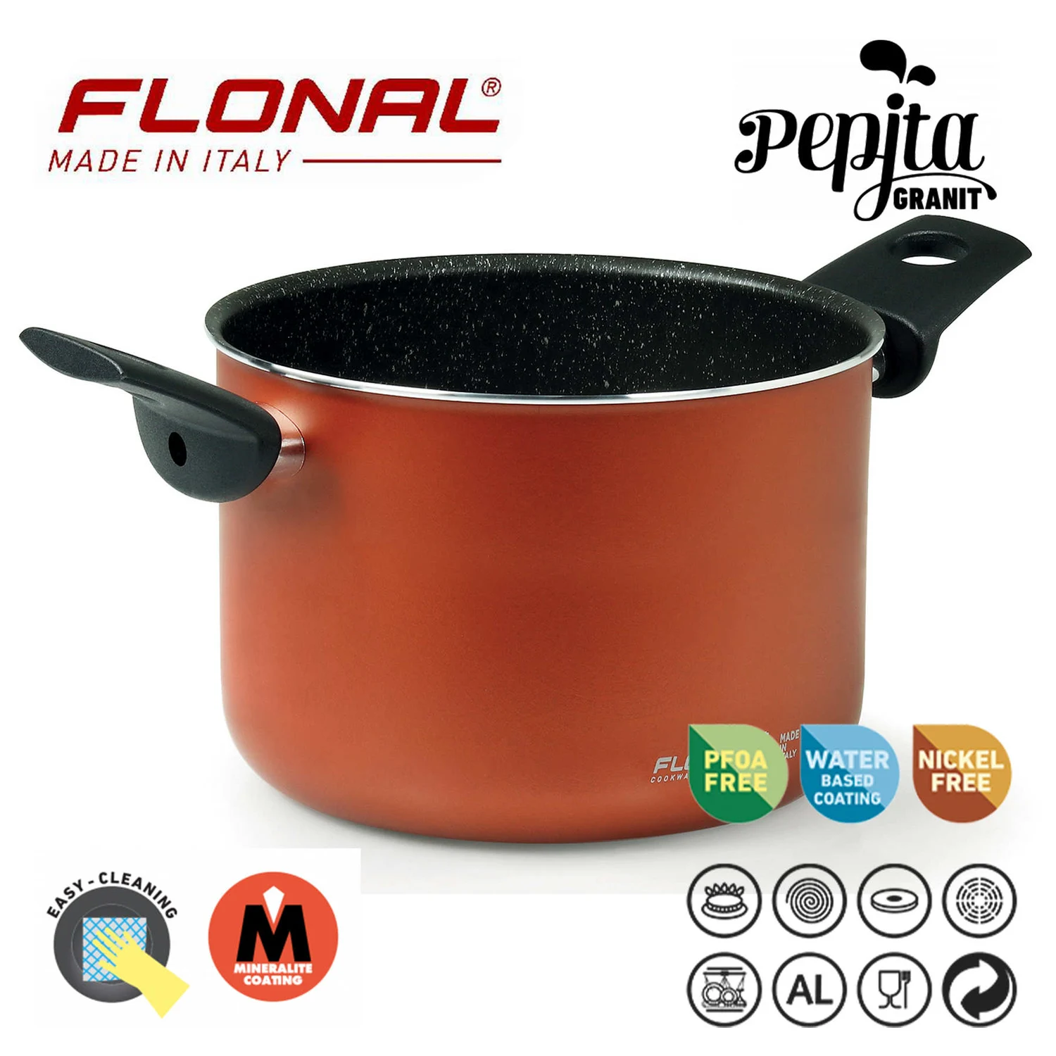 Кастрюля Flonal Pepita Granit 2,2 л антипригарная алюминиевая красная 18 см