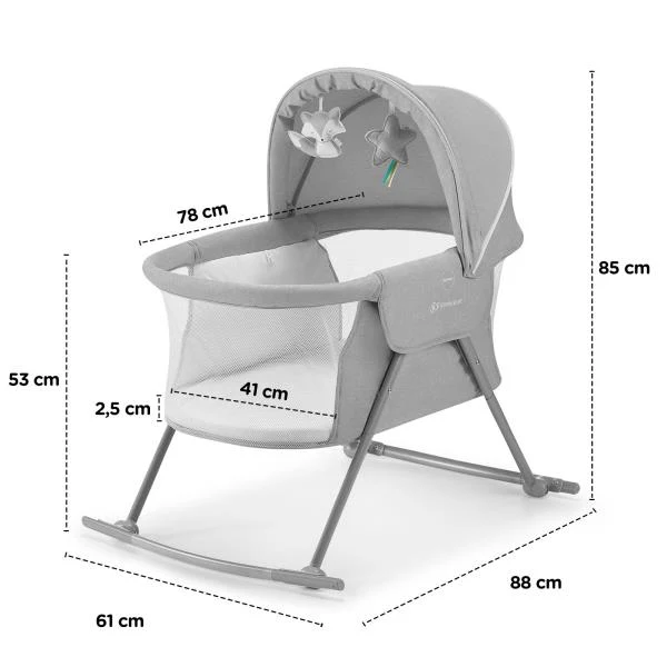 Люлька-гойдалка 3 в 1 Kinderkraft Lovi сірий сталь поліестер 53х61х88 см