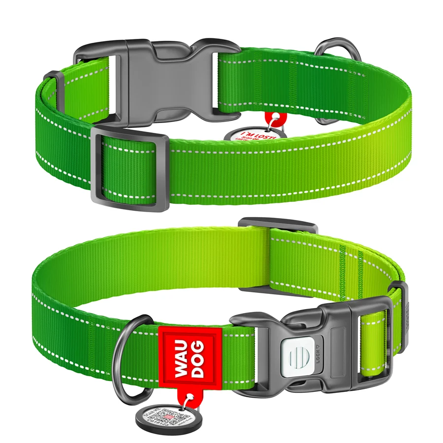 Нашийник WAUDOG Nylon Mono M 20 мм 28-40 см салатовий нейлон з QR паспортом світловідбивний