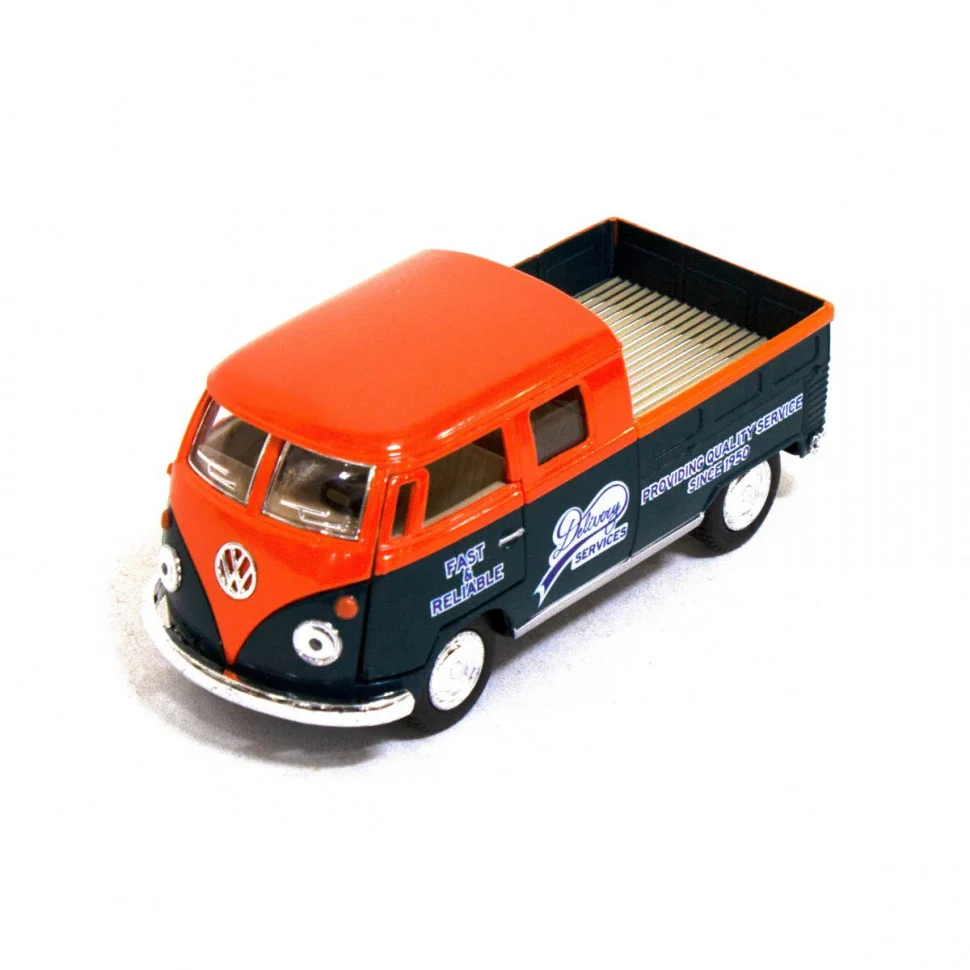Інерційна машинка Volkswagen Bus Double Cab Pickup 1963 1:34 метал-пластик оранжева 16х8х7 см