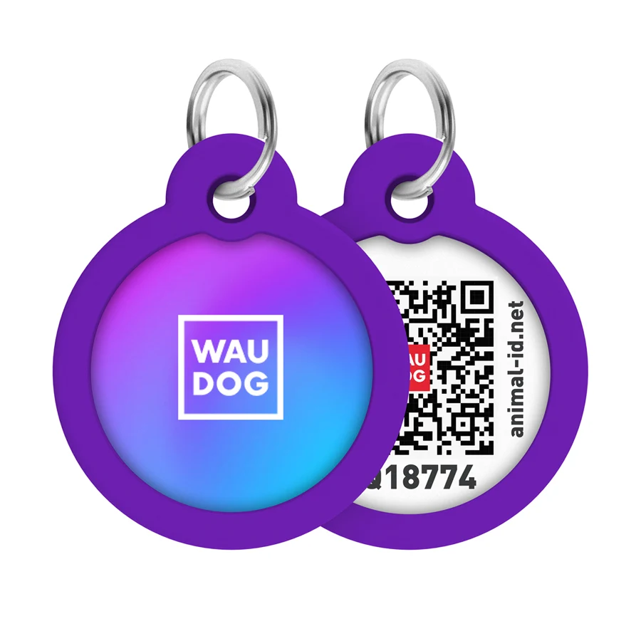 Адресник WAUDOG Smart ID металевий з QR паспортом коло Д 30 мм градієнт фіолетовий
