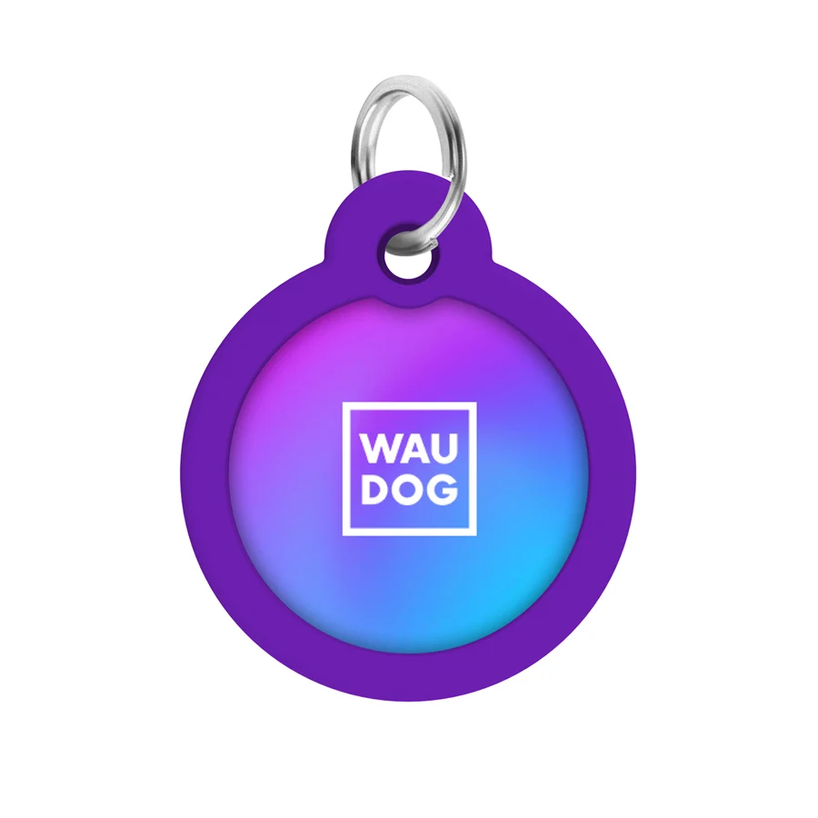 Адресник WAUDOG Smart ID металевий з QR паспортом коло Д 30 мм градієнт фіолетовий