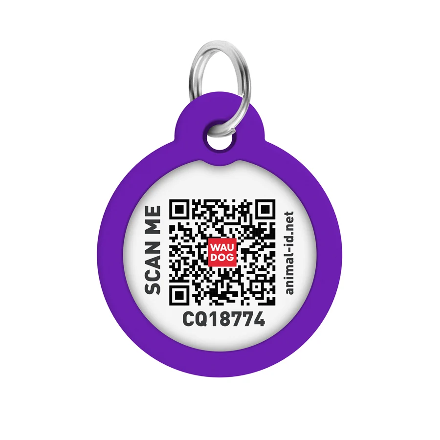 Адресник WAUDOG Smart ID металевий з QR паспортом коло Д 30 мм градієнт фіолетовий