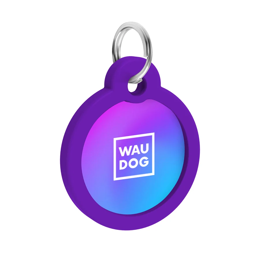 Адресник WAUDOG Smart ID металевий з QR паспортом коло Д 30 мм градієнт фіолетовий