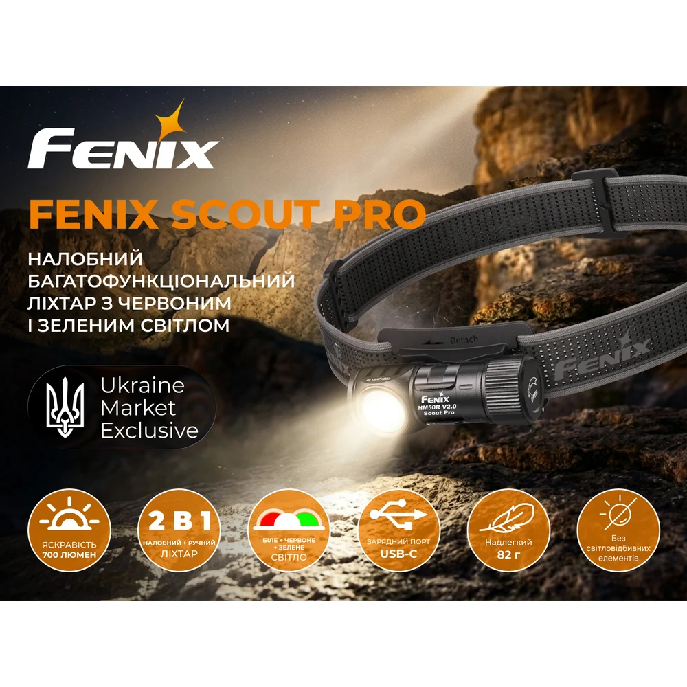 Тактический налобный фонарь Fenix Scout Pro HM50R V2.0 700 лм алюминий 66х36х32 мм темный