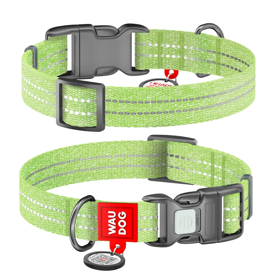 Нашийник WAUDOG Re-cotton 15 мм 25-35 см відновлена бавовна салатовий з QR паспортом