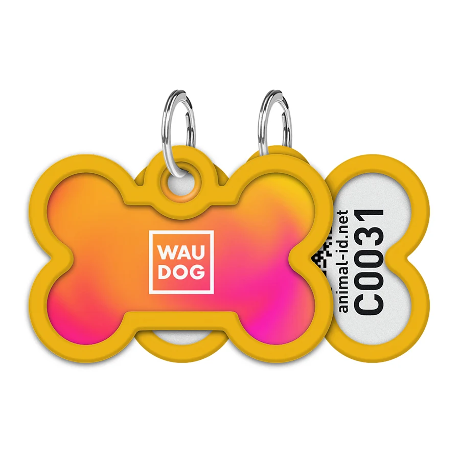 Адресник металевий WAUDOG Smart ID з QR паспортом 40x28 мм сталь градієнт помаранчевий