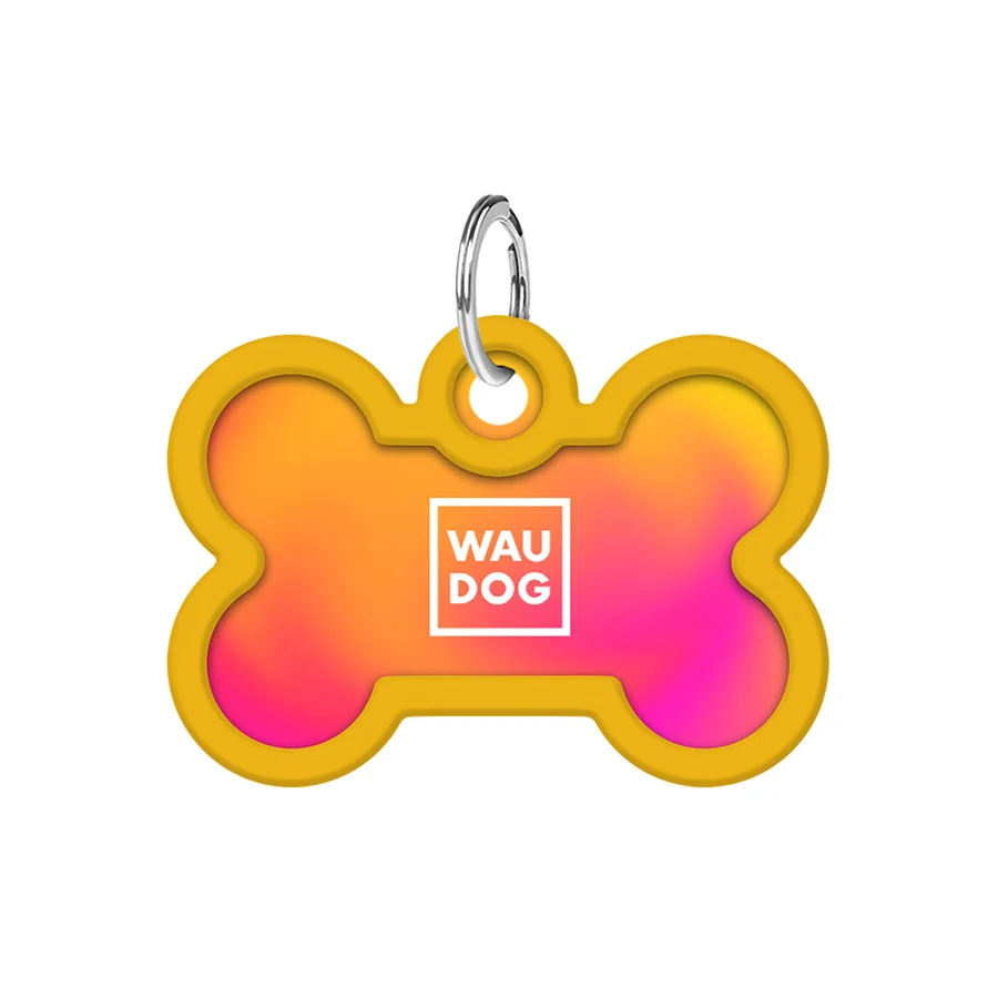 Адресник металевий WAUDOG Smart ID з QR паспортом 40x28 мм сталь градієнт помаранчевий