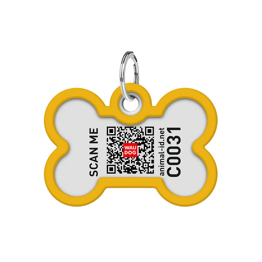 Адресник металевий WAUDOG Smart ID з QR паспортом 40x28 мм сталь градієнт помаранчевий
