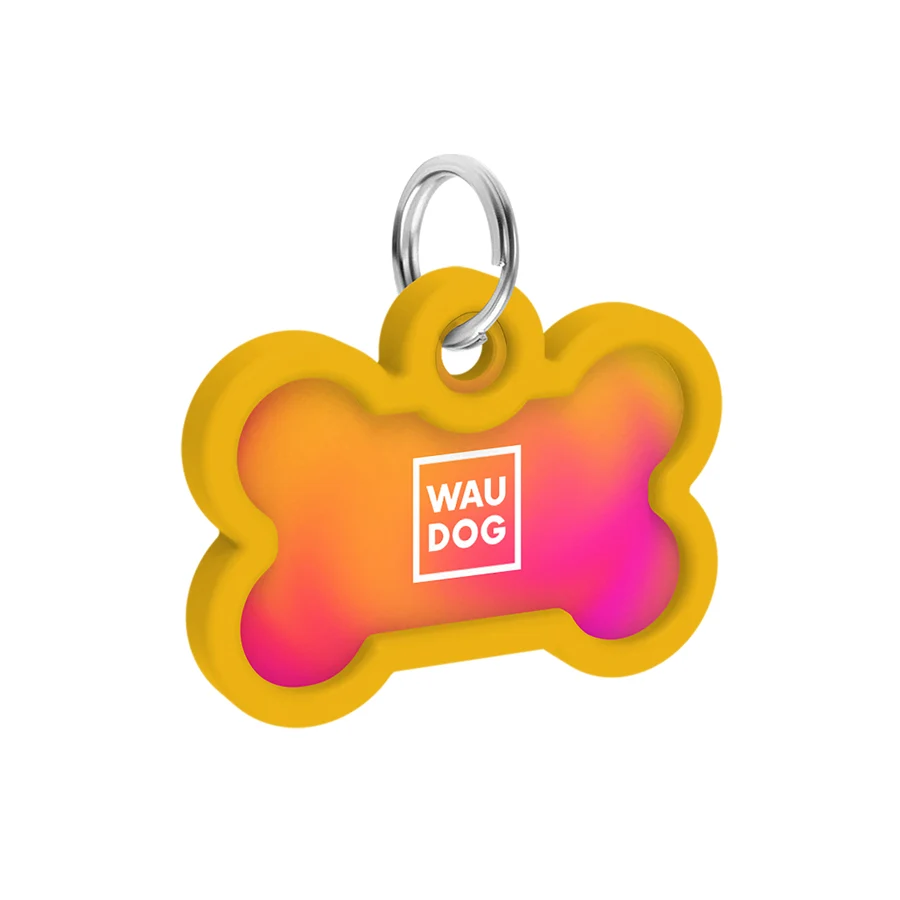 Адресник металевий WAUDOG Smart ID з QR паспортом 40x28 мм сталь градієнт помаранчевий