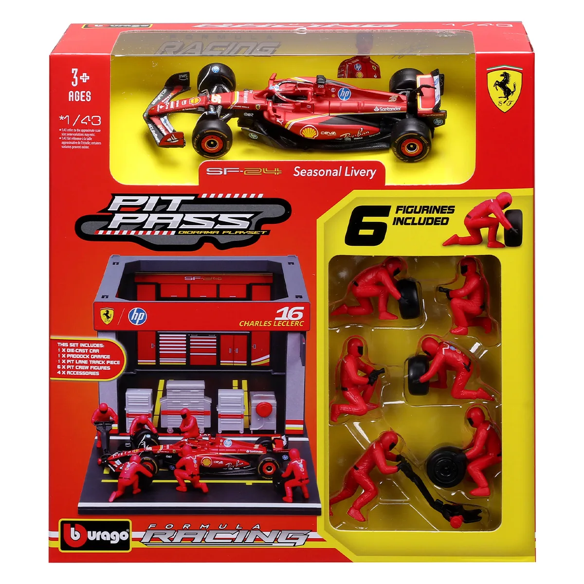 Ігровий набір Bburago пластик метал 1:43 Ferrari SF-24 червоний