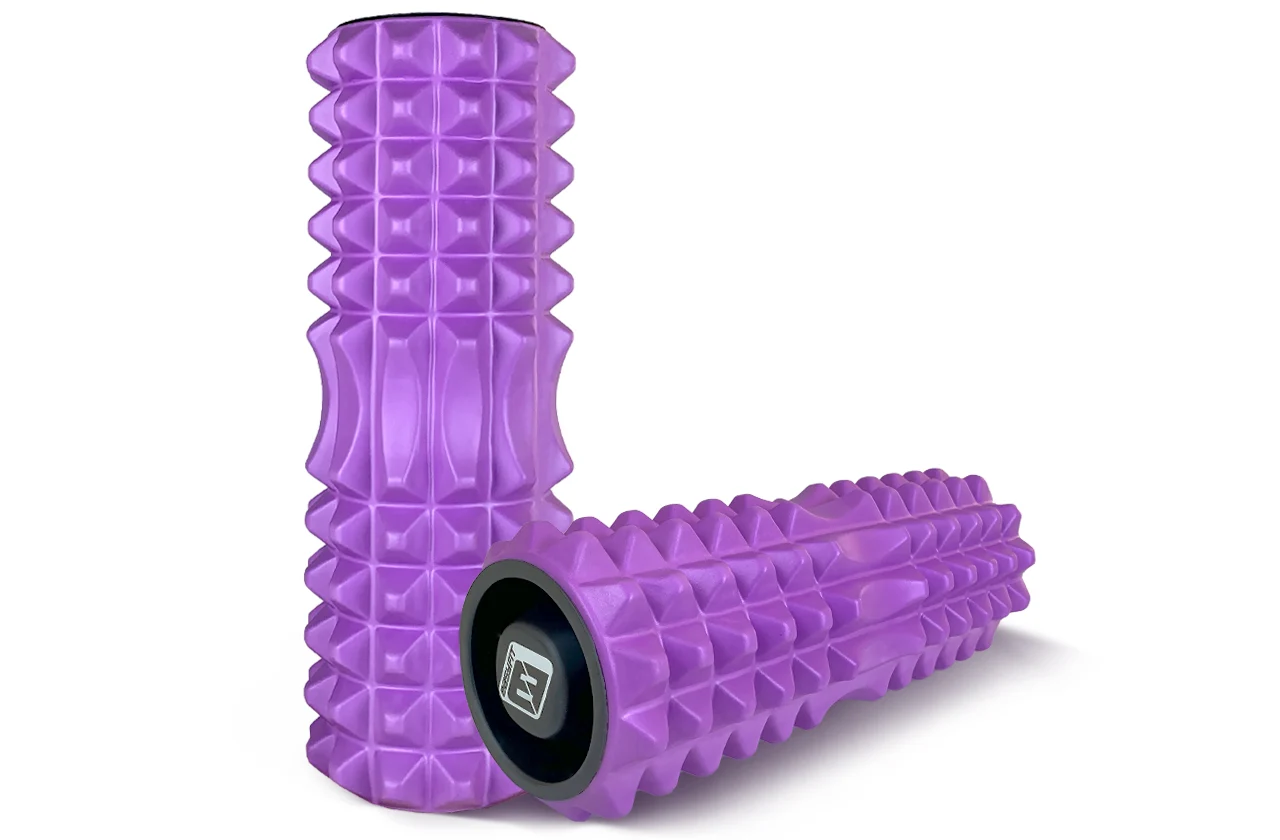 Масажний ролик EasyFit Grid Roller 33 см EVA фіолетовий з заглушками