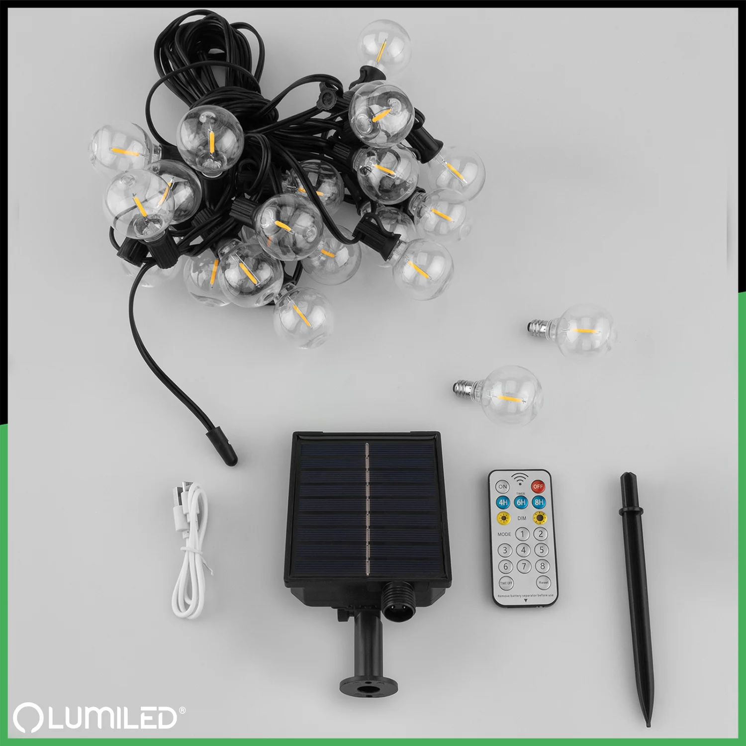 Сонячна декоративна гірлянда 20 LED-ліхтариків 10,55 м тепле світло пластик IP44 з пультом