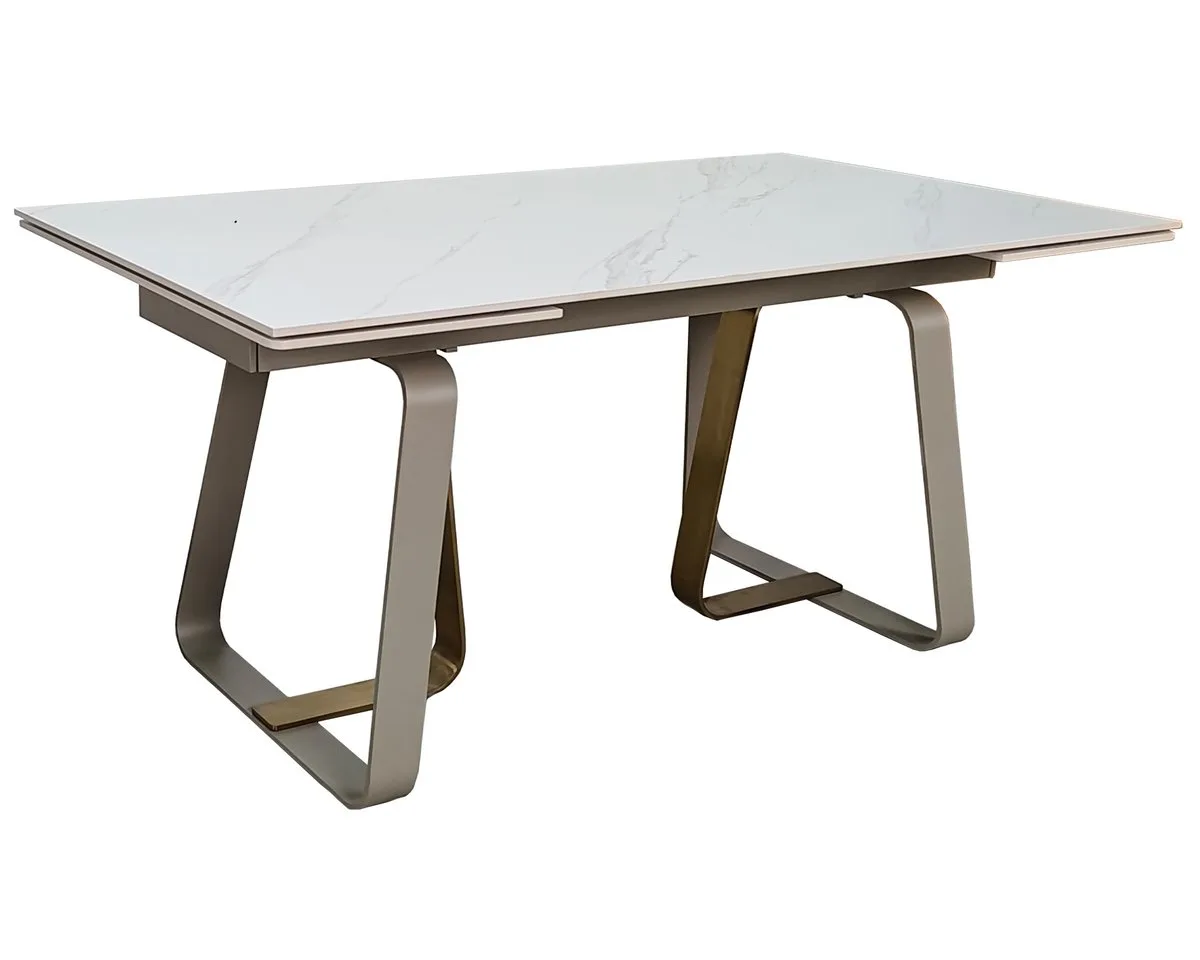 Стіл розкладний BIANCO LUXE CERAMIC 160(240)x90 см кераміка білий мат/кашемір+золото