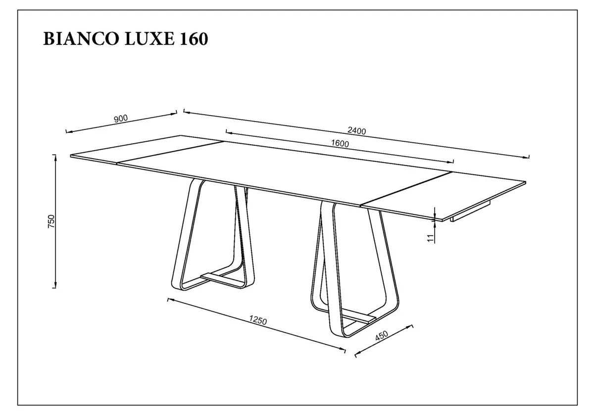 Стіл розкладний BIANCO LUXE CERAMIC 160(240)x90 см кераміка білий мат/кашемір+золото