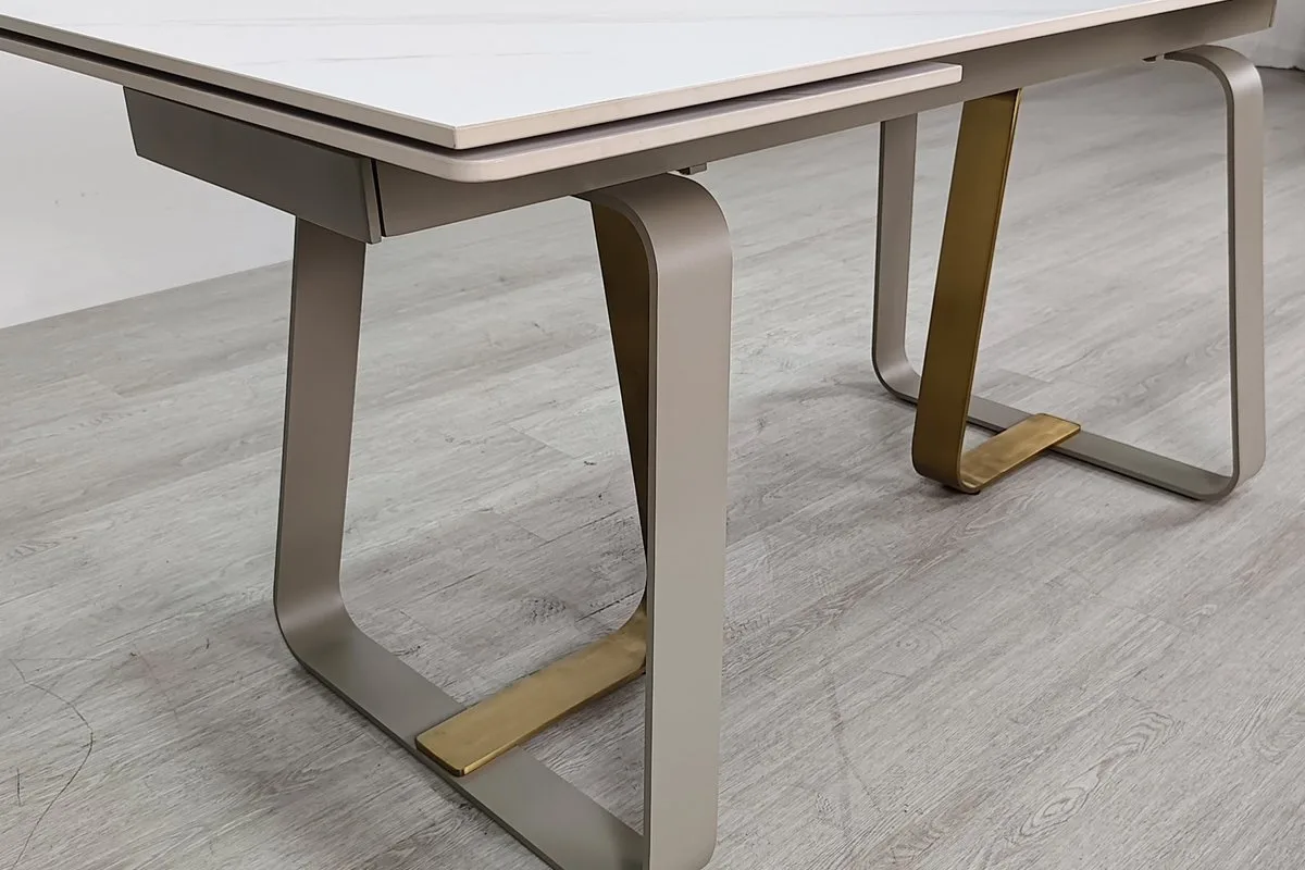 Стіл розкладний BIANCO LUXE CERAMIC 160(240)x90 см кераміка білий мат/кашемір+золото