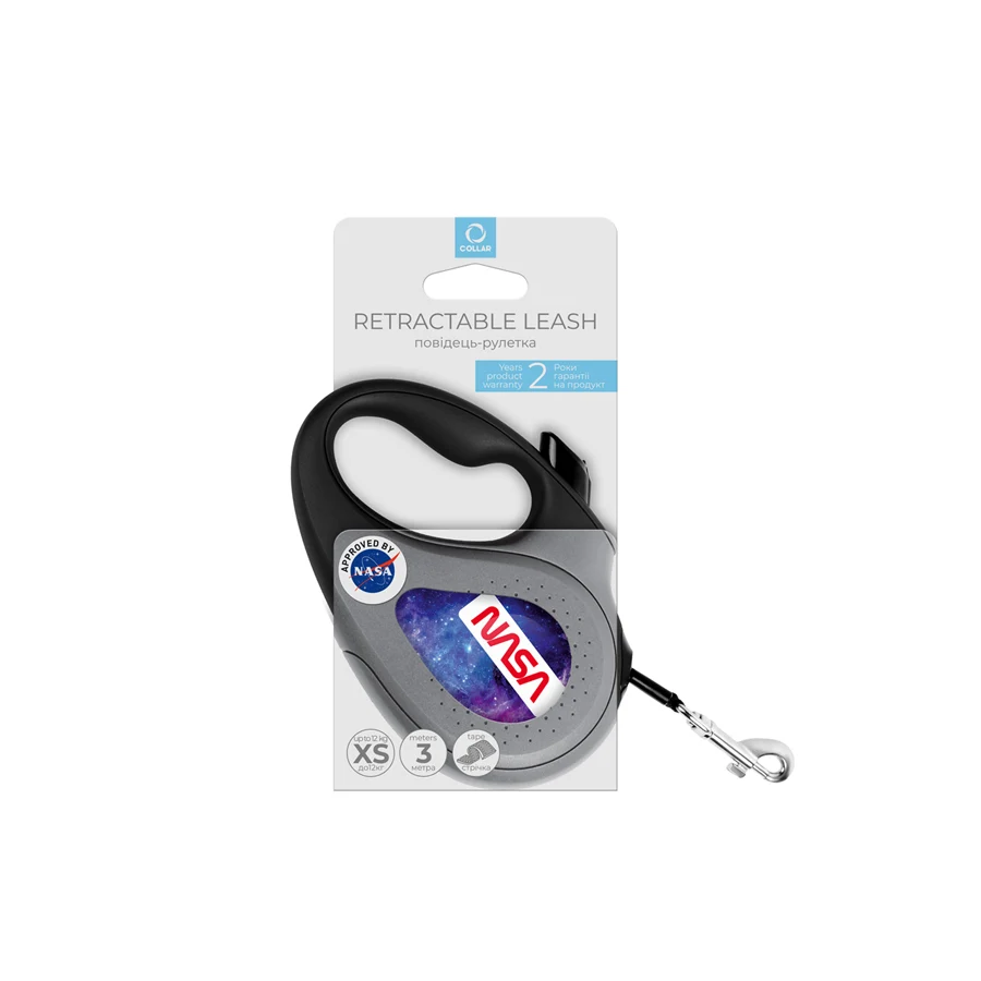 Повідець-рулетка WAUDOG R-leash XS до 12 кг 3 м пластиковий чорний світловідбиваюча стрічка