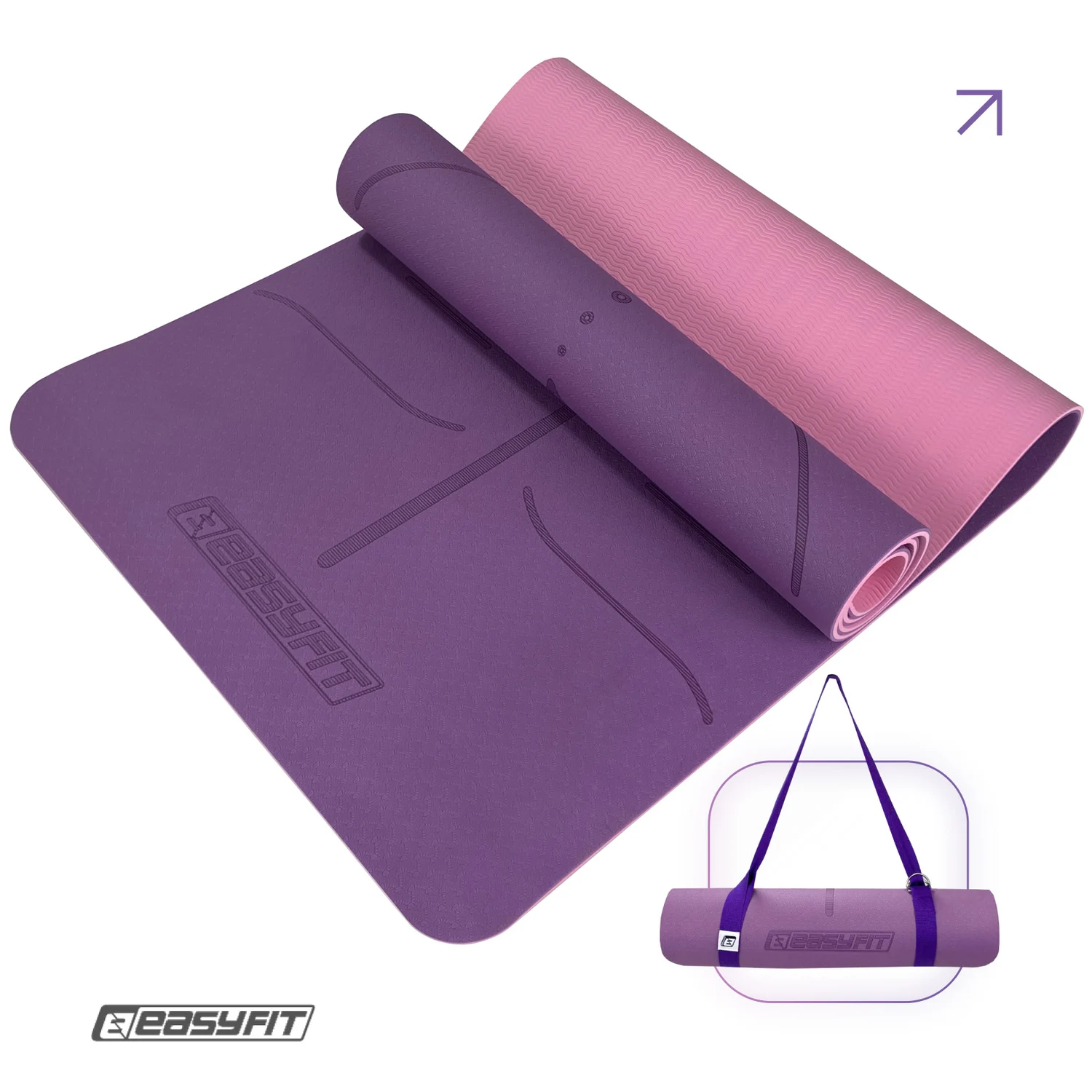 Коврик для йоги EasyFit Polarity radma 183х61 см TPE фіолетовий з рожевим 6 мм