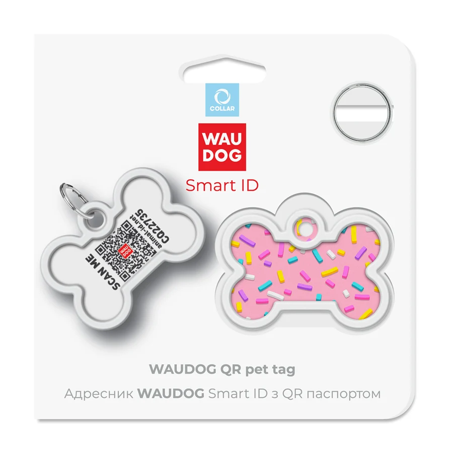 Адресник металевий WAUDOG Smart ID QR паспорт кісточка 40х28 мм Маршмеллоу