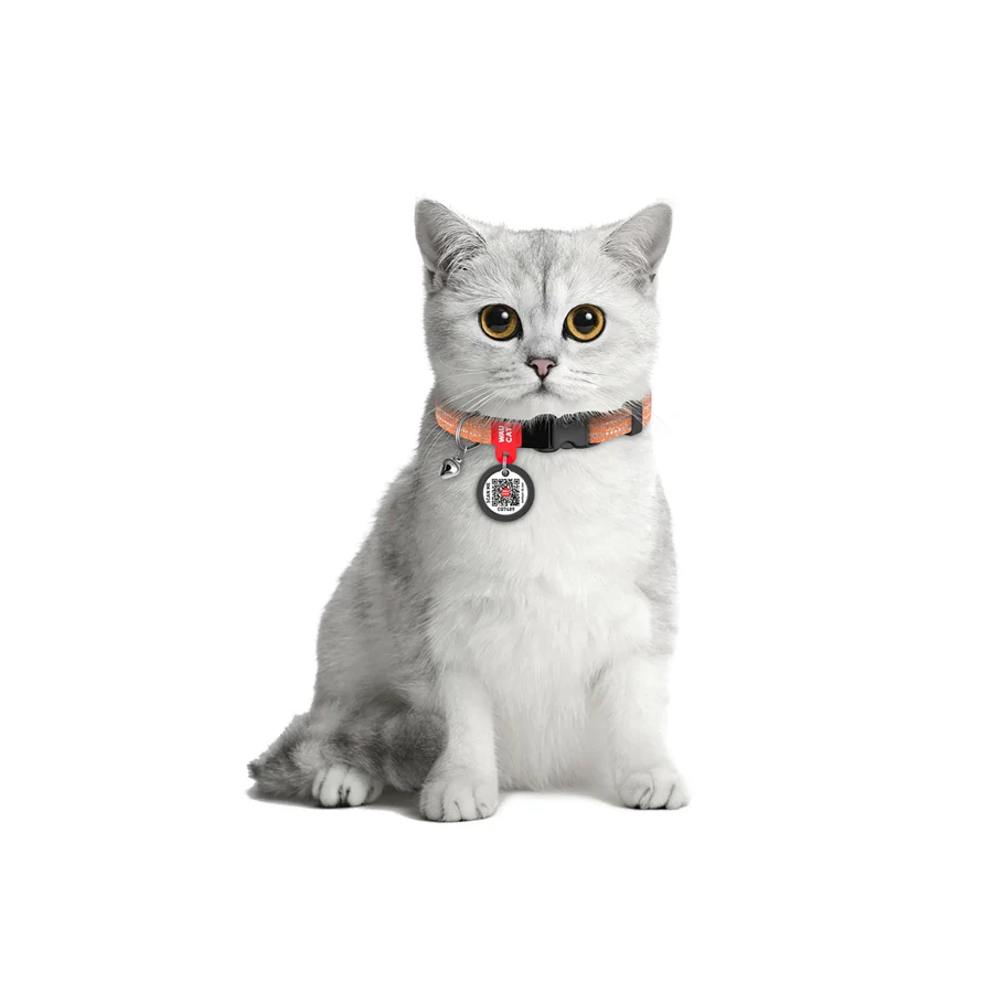 Нашийник для котів WAUCAT Re-cotton світловідбиваючий з QR паспортом 10 мм 20-30 см помаранчевий