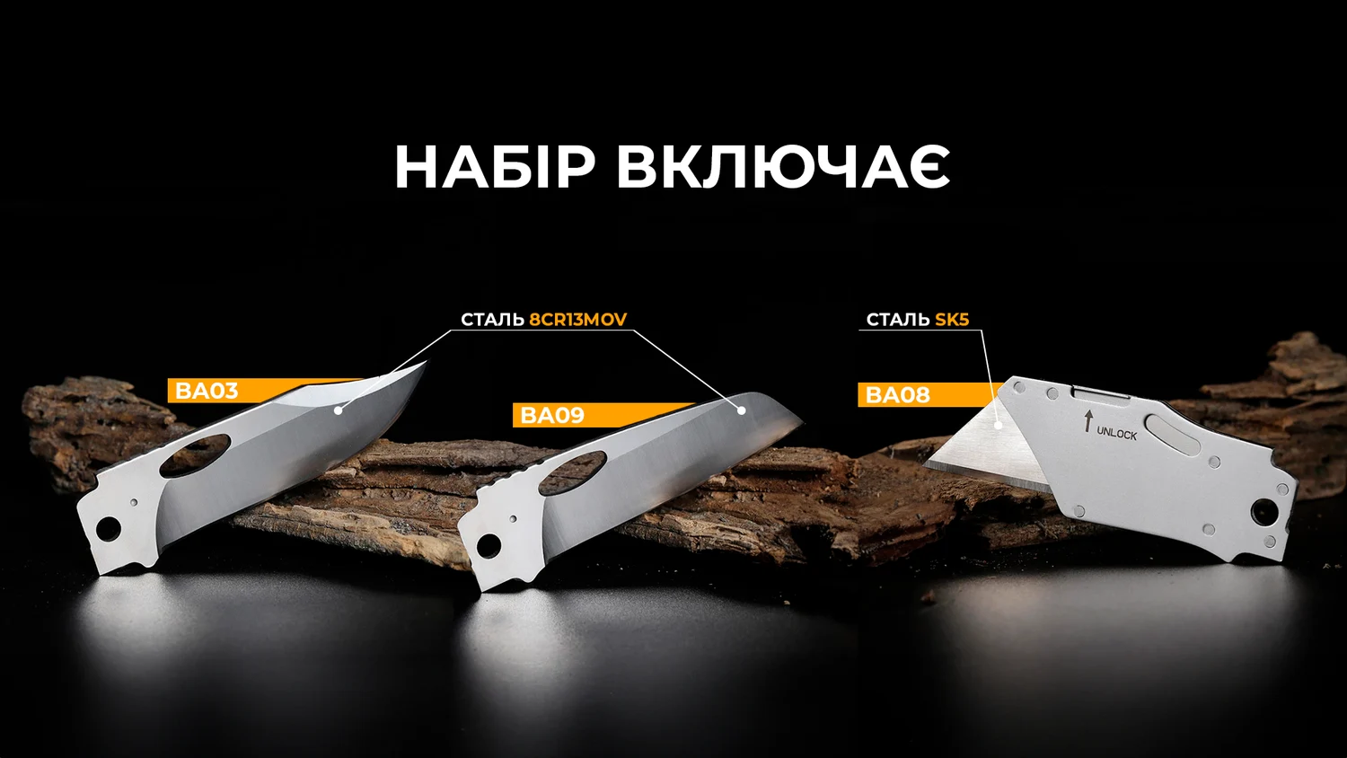Набір змінних клинків 3in1 для мультитула Roxon S802 S502 Phantasy нержавіюча сталь прозорий
