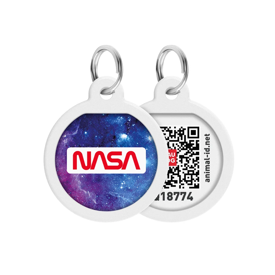 Адресник для собак і котів WAUDOG Smart ID з QR паспортом металевий Д 25 мм NASA21