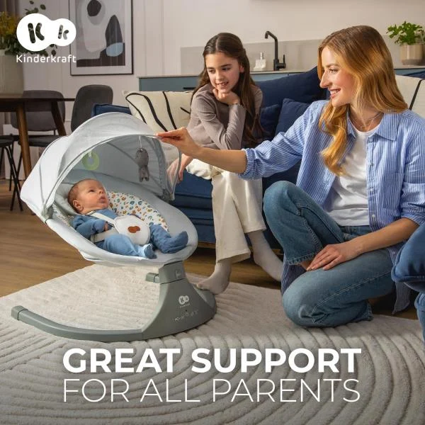 Шезлонг-гойдалка Kinderkraft Lumi 2 електрична 5 швидкостей світло-сірий