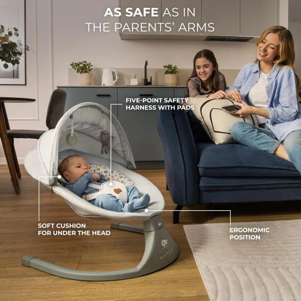 Шезлонг-гойдалка Kinderkraft Lumi 2 електрична 5 швидкостей світло-сірий