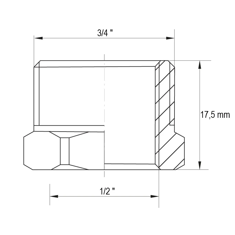 Футорка 1/2" х 3/4" без нікелю внутрішня-зовнішня різьба Koer KF.F0608.WN