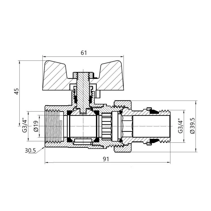Кран кульовий 3/4" латунь антипротікання Thermo Alliance Standart PN40