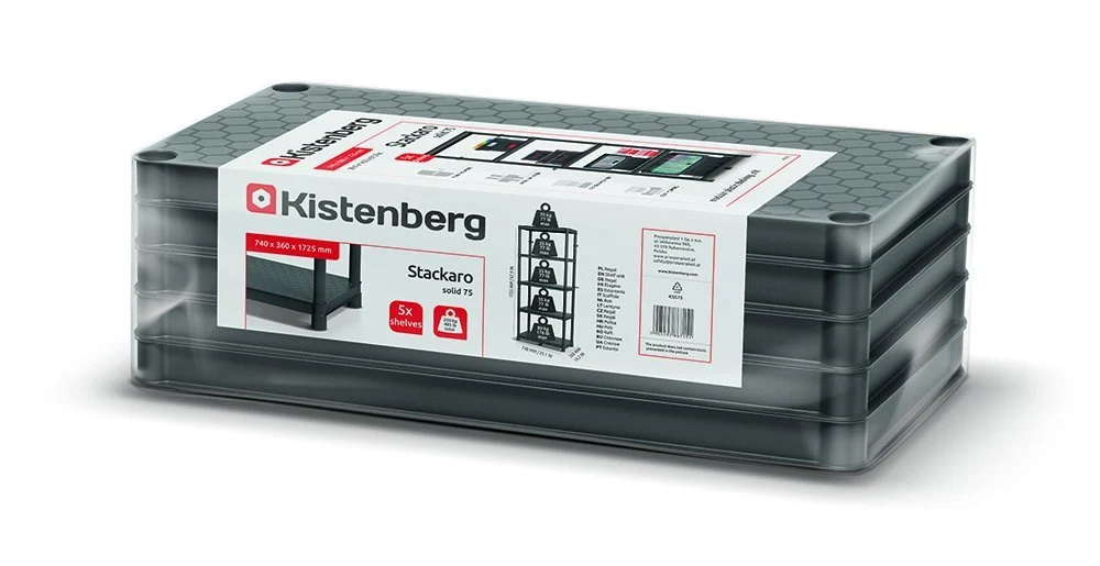 Стелаж 5 полиць Kistenberg STACKARO SOLID KSS75L5 172,5х75х33 см полімерна суміш чорний