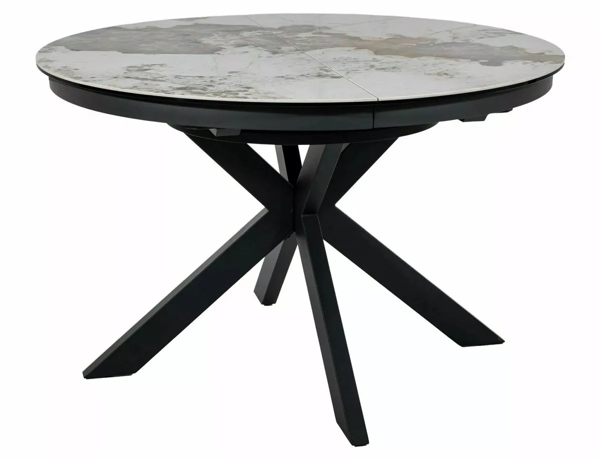 Стіл обідній розкладний PORTO CERAMIC 120x160x120 см загартоване скло + кераміка білий/чорний