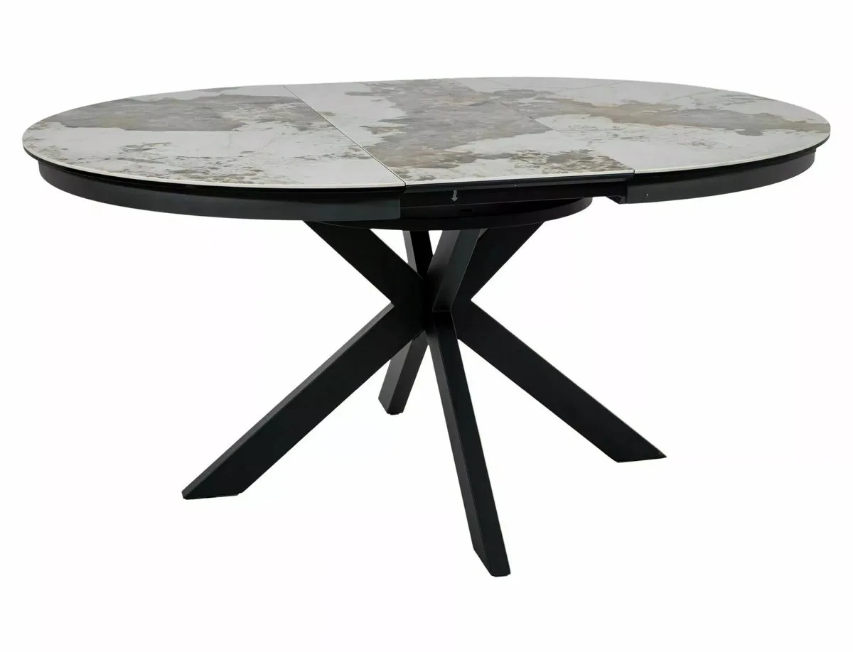 Стіл обідній розкладний PORTO CERAMIC 120x160x120 см загартоване скло + кераміка білий/чорний