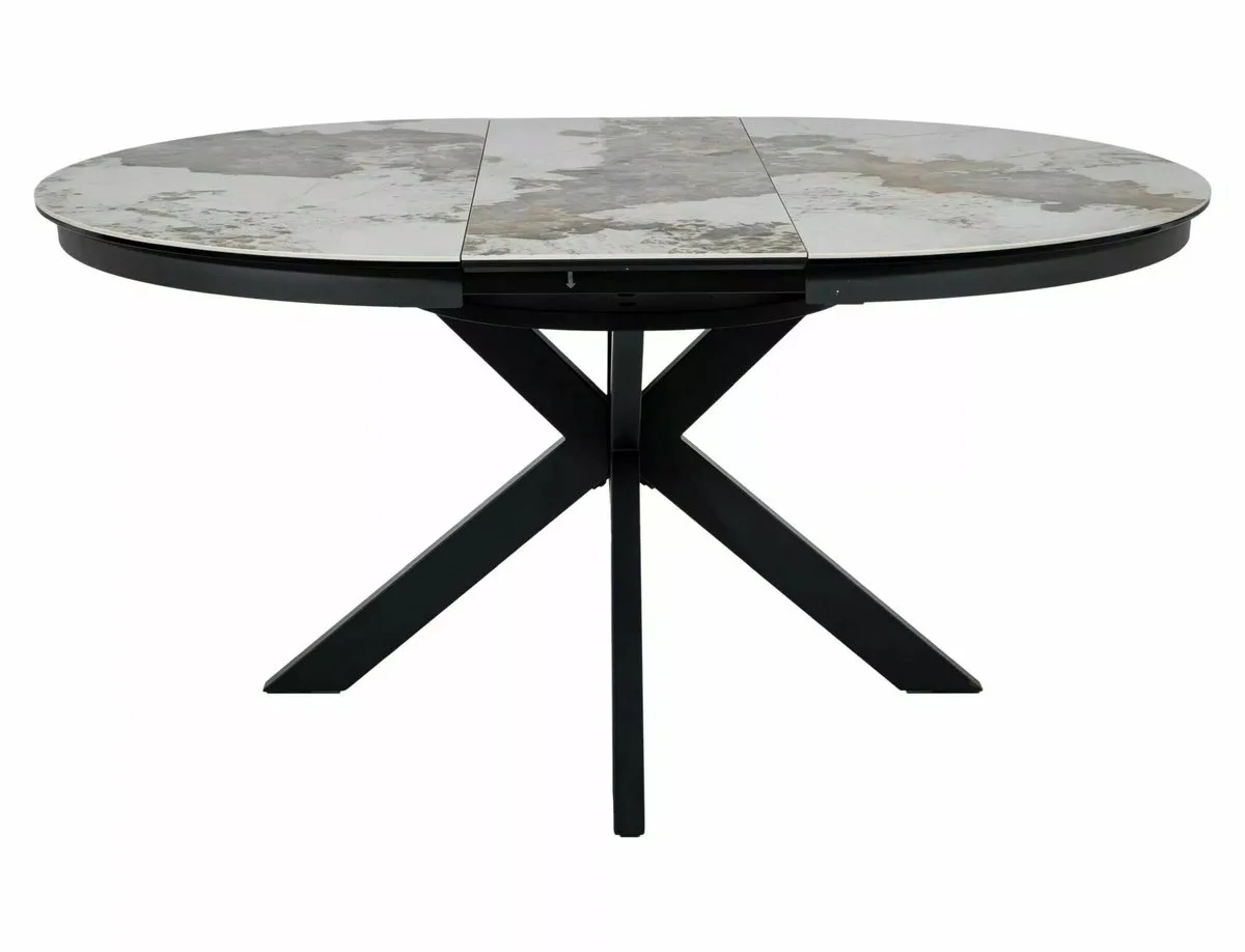 Стіл обідній розкладний PORTO CERAMIC 120x160x120 см загартоване скло + кераміка білий/чорний