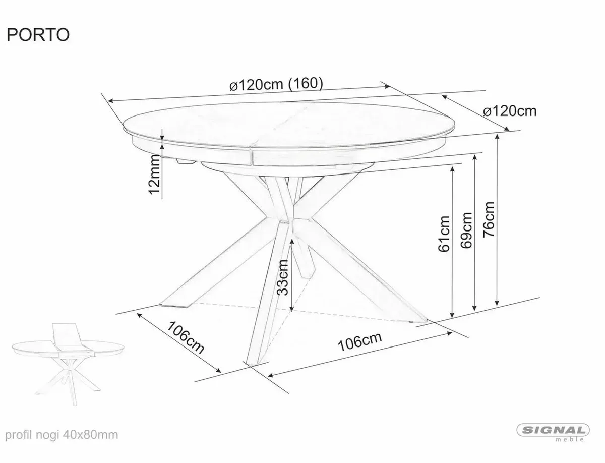 Стіл обідній розкладний PORTO CERAMIC 120x160x120 см загартоване скло + кераміка білий/чорний